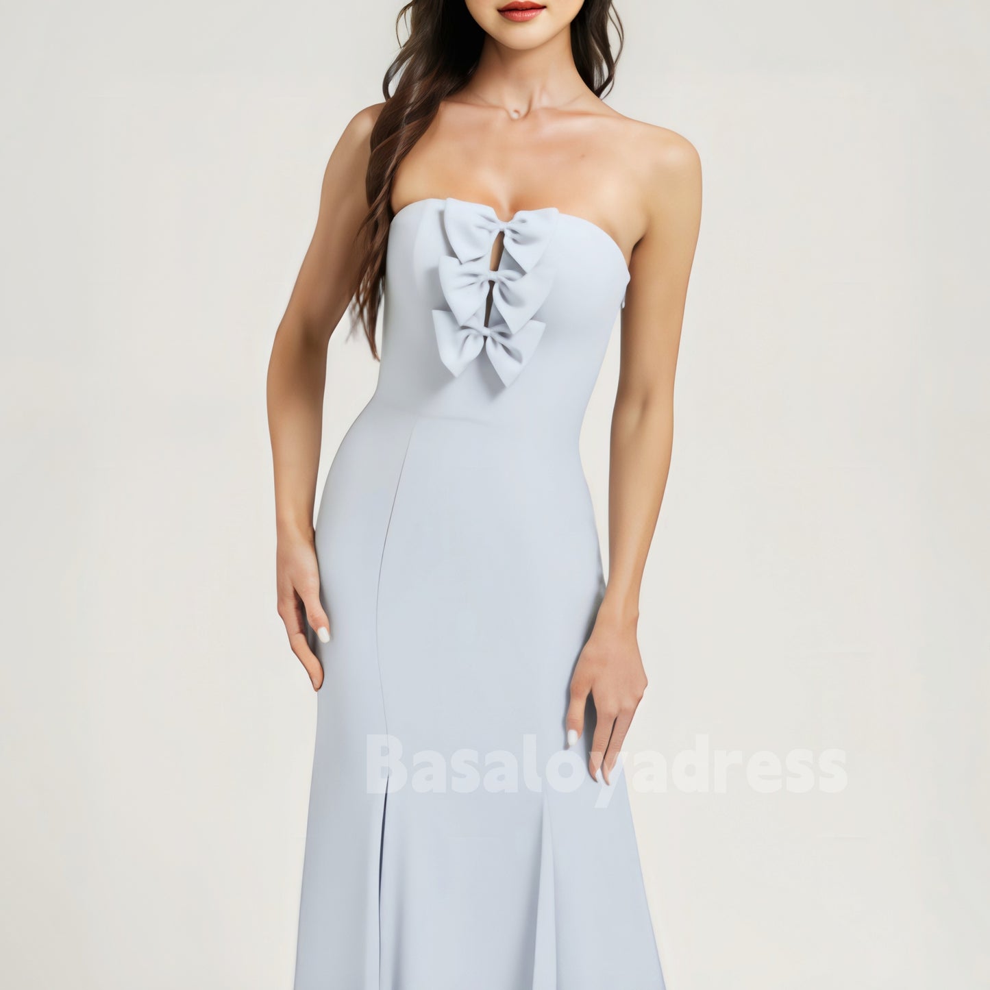BDES00069 Trumpet/Mermaid Straight Floor-Length Off-shoulder Chiffon Prom Dress Bridesmaid Dress With Bow Decoration