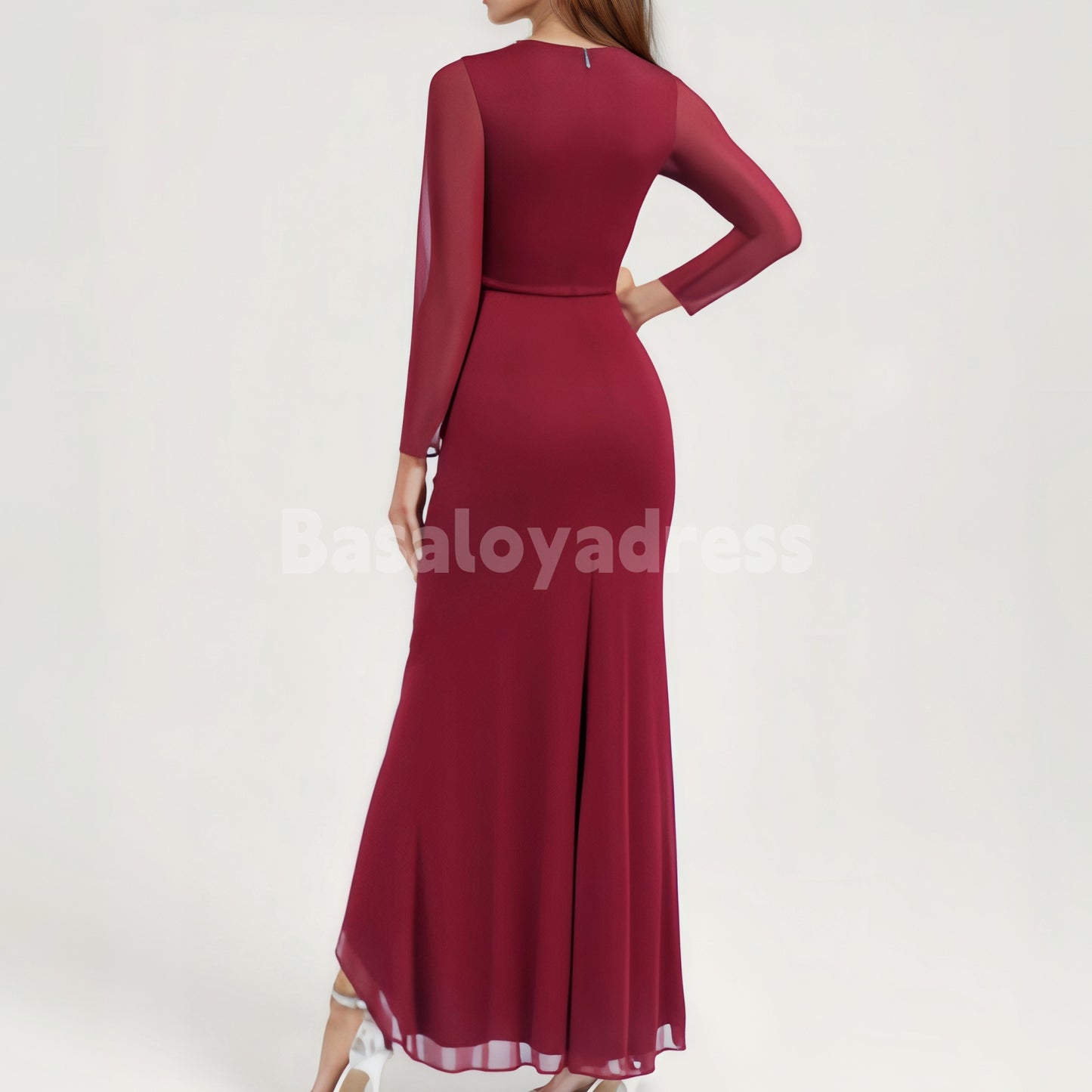 BDES00071 Trumpet/Mermaid Scoop Long Sleeve Maxi Dress Bridesmaid Dress With Ruffle Ruched