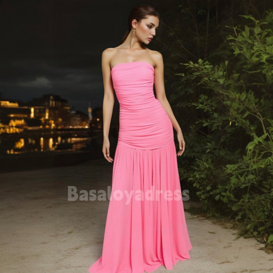 BDES00016 Candy Color Adele Off-Shoulder Sleeveless Split Leg Vertical Pleated Prom Dress