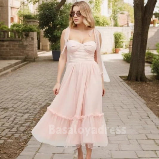 BSD00010 Romantic Women's Pink Sweetheart Cute Bow Decor Princess Mesh Dress For Homecoming& Cocktails& Wedding Party