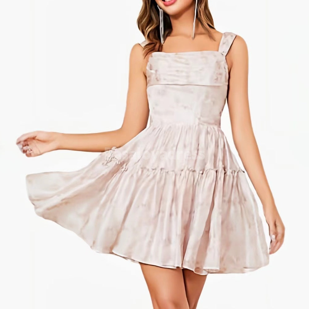 BSD00014 Cute Blush A Line Corset Pleated Unique Print Short Homecoming Dress with Ruffles