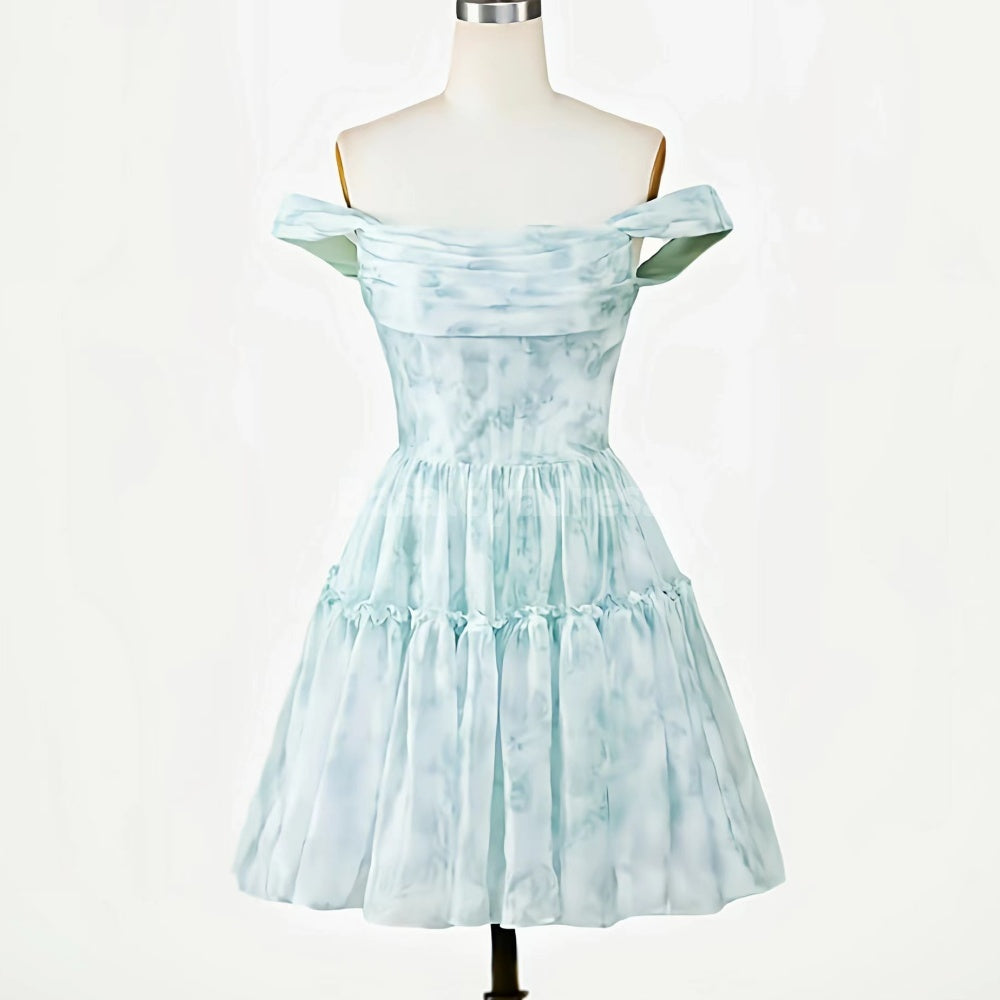 BSD00014 Cute Blush A Line Corset Pleated Unique Print Short Homecoming Dress with Ruffles