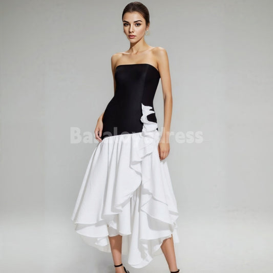 BSD00019 Women's High Slit Tight Leg-revealing Off-Shoulder Ruffled Homecoming Dress