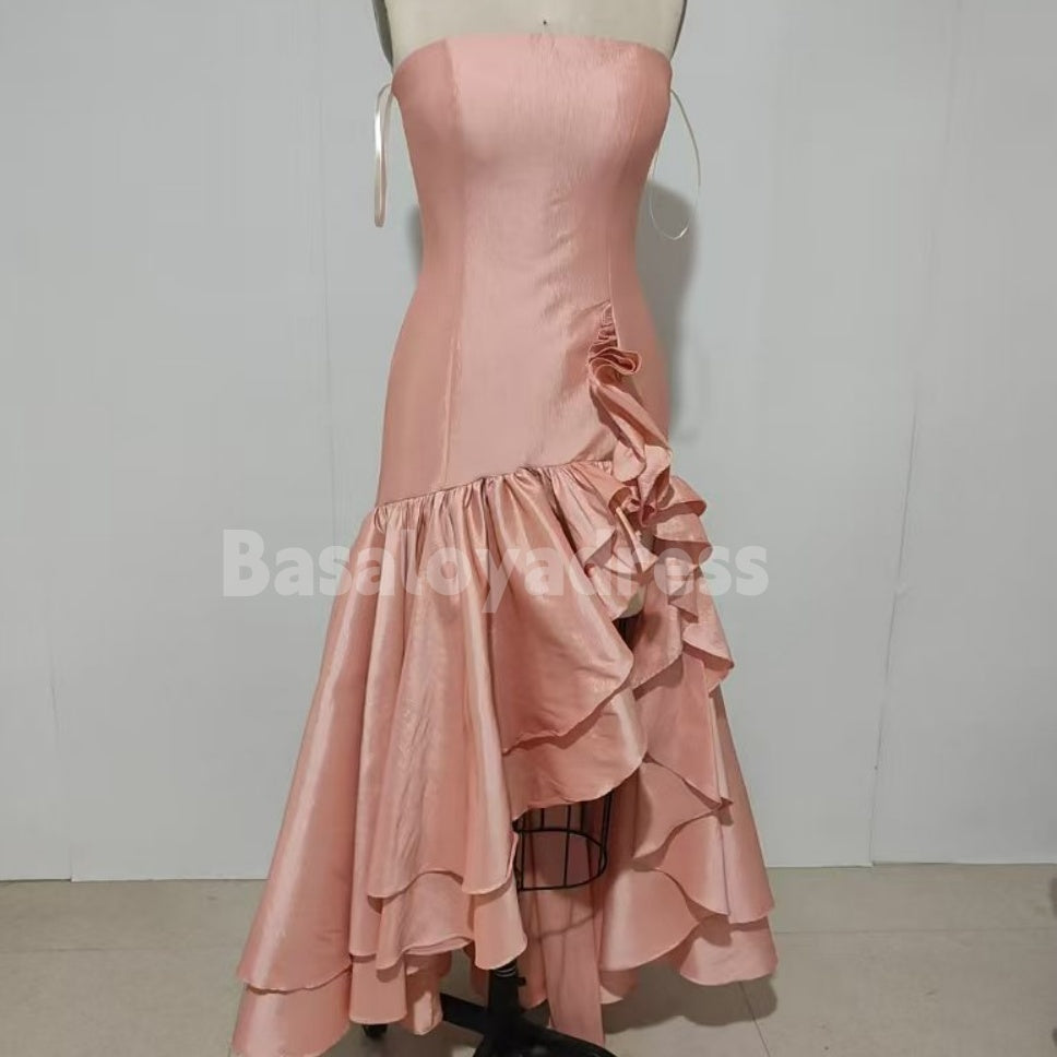 BSD00019 Women's High Slit Tight Leg-revealing Off-Shoulder Ruffled Homecoming Dress
