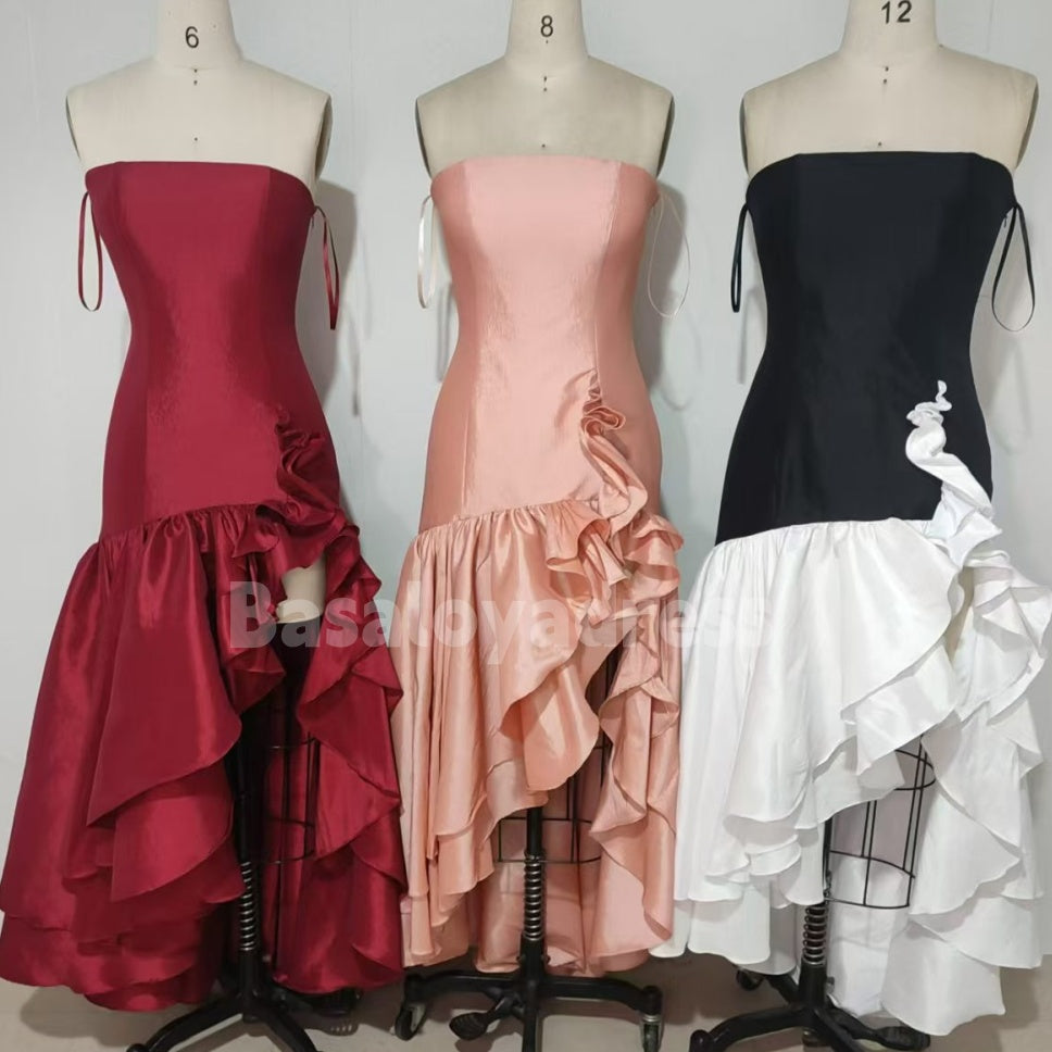 BSD00019 Women's High Slit Tight Leg-revealing Off-Shoulder Ruffled Homecoming Dress