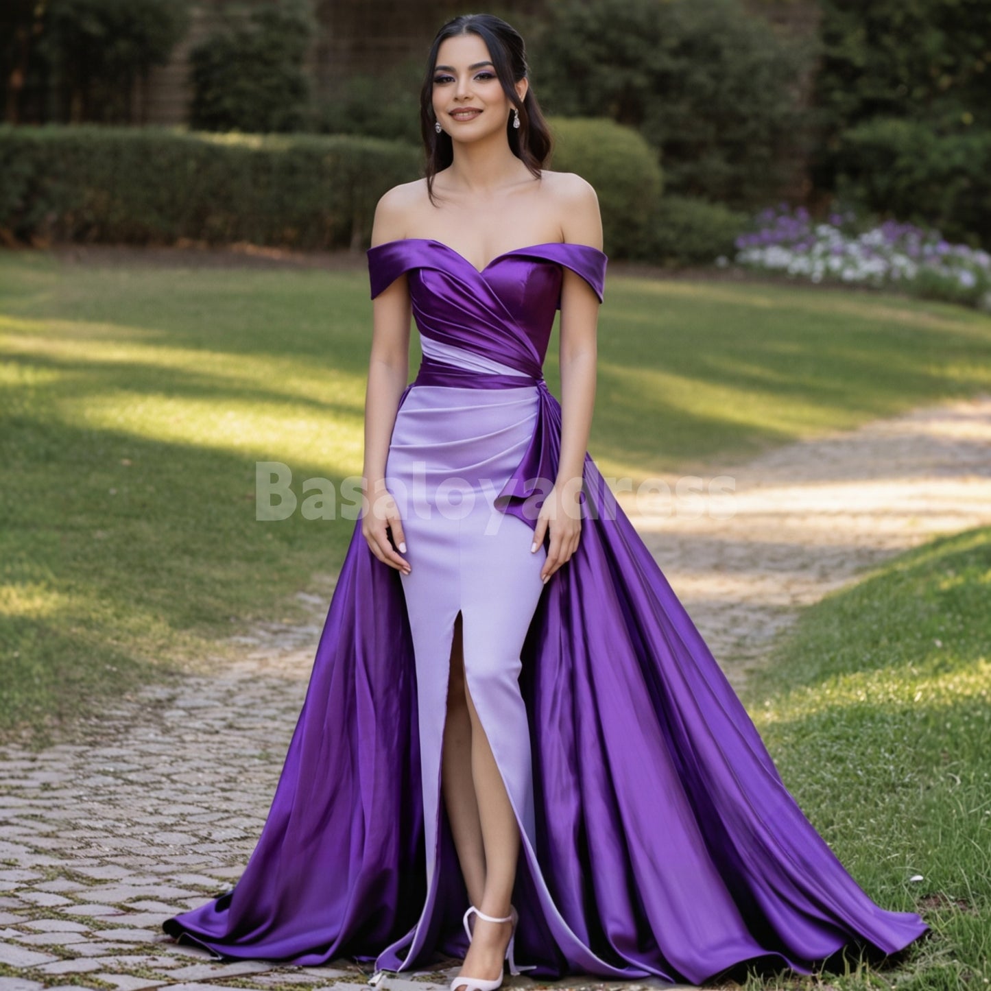 BDES00161 Sexy Off Shoulder Sweetheart Mermaid Split Prom Dresses With Detachable Train