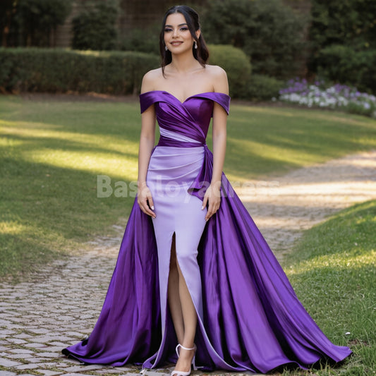 BDES00161 Sexy Off Shoulder Sweetheart Mermaid Split Prom Dresses With Detachable Train