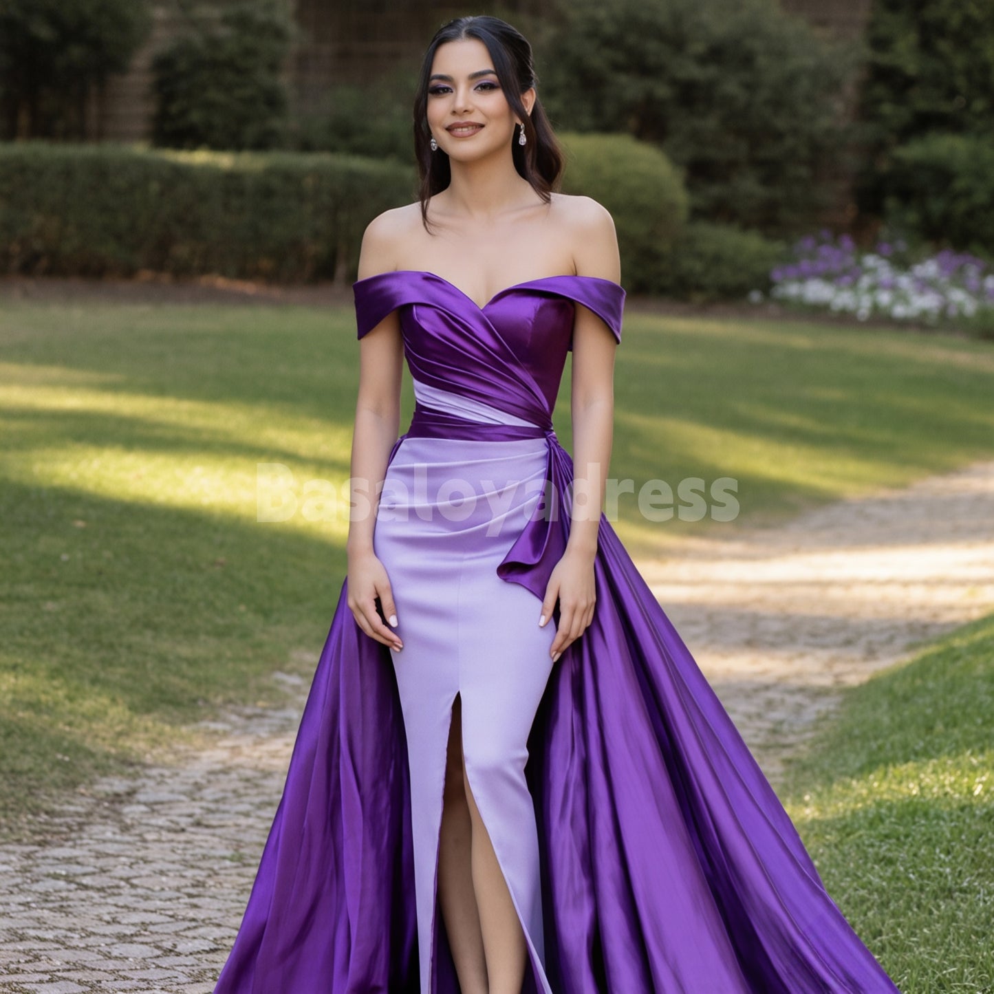 BDES00161 Sexy Off Shoulder Sweetheart Mermaid Split Prom Dresses With Detachable Train