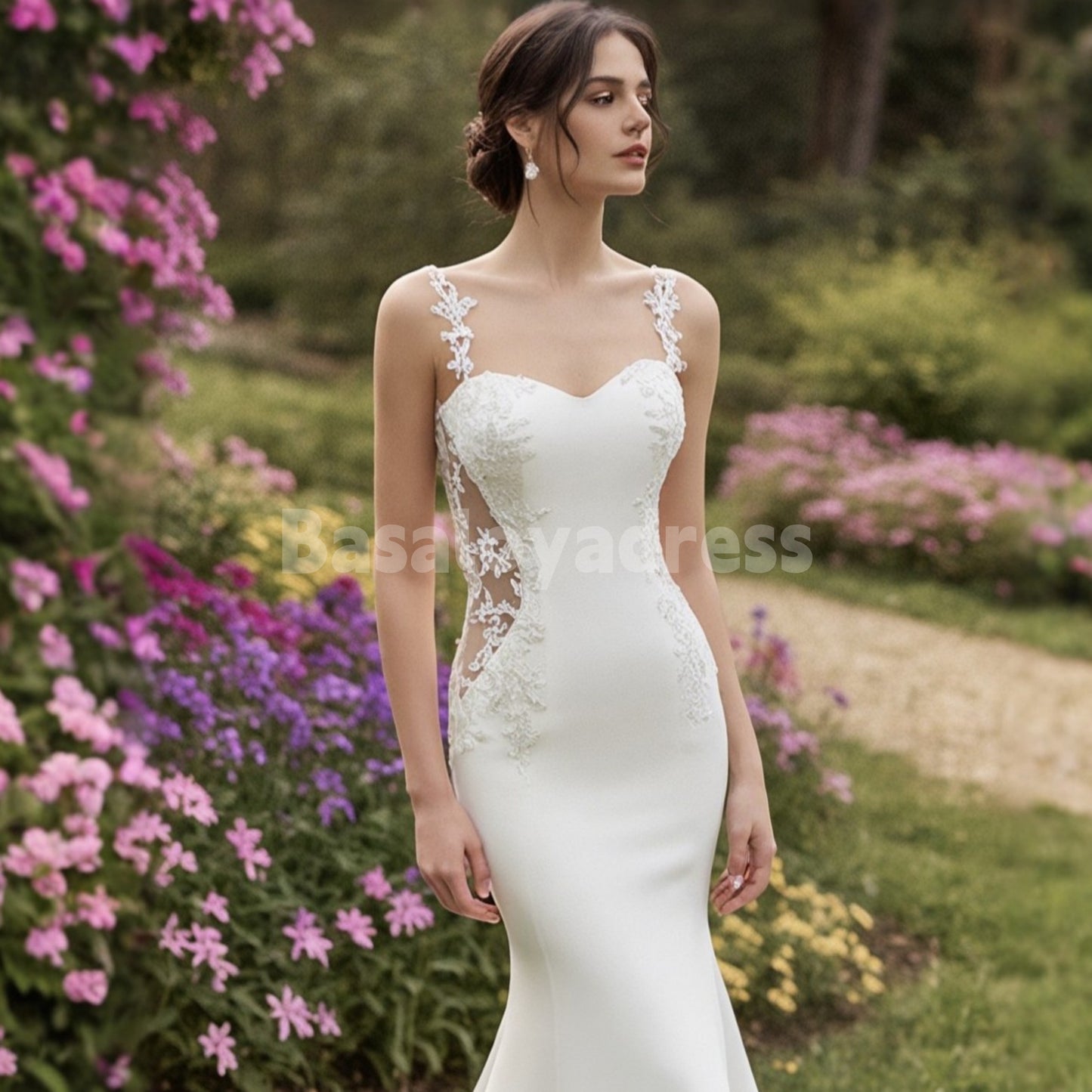BWD00037 Women's Sweetheart Neckline Lace Applique Beach Mermaid  Wedding Dress Backless Boho Bridal Gowns Long