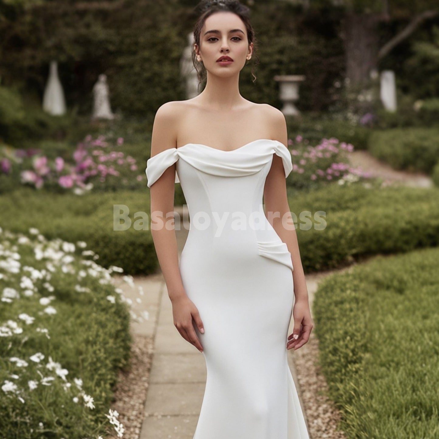 BWD00029 2026 New Beach Wedding Casual Wedding Dresses Simple Mermaid Off Shoulder Satin Bridal Gowns With Ruched