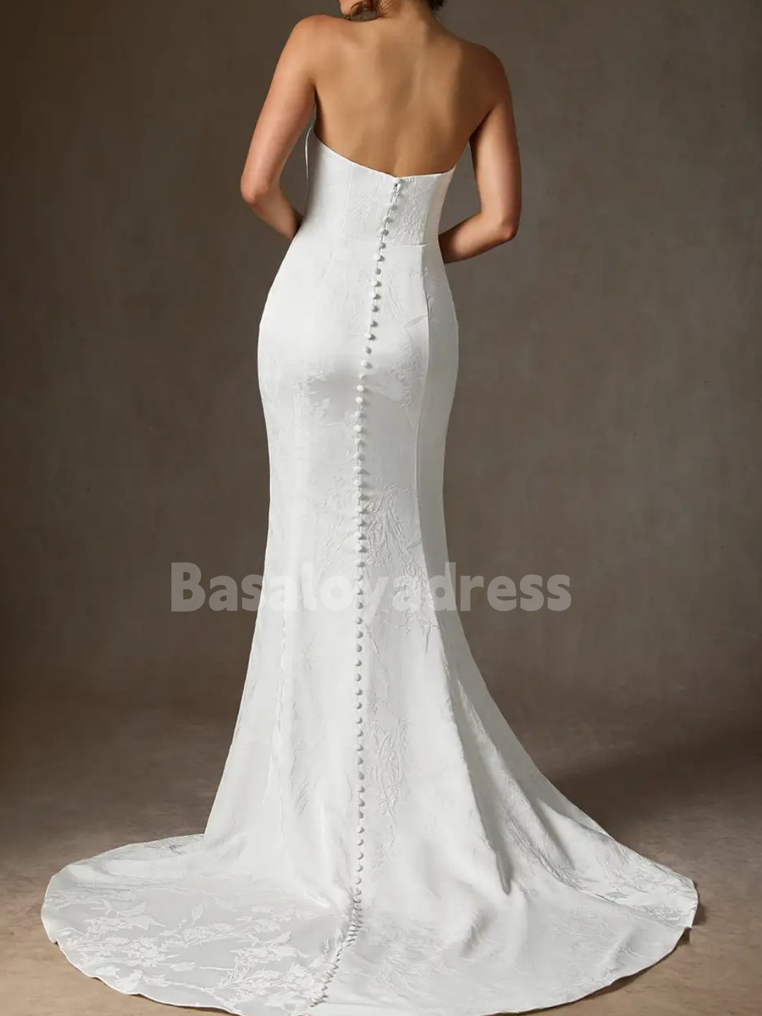 BWD00044 Mermaid Strapless Floral Jacquard Wedding Dress with Tulle and Diamond Gloves