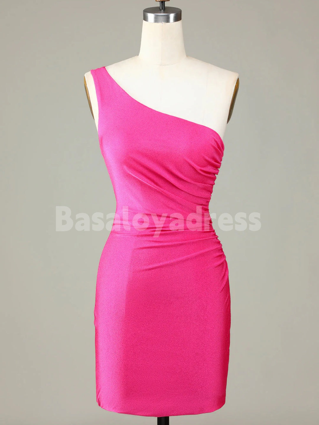 BSD00061 Royal Blue One Shoulder Bodycon Ruched Short Homecoming Dress with Back Cutout and Spaghetti Straps