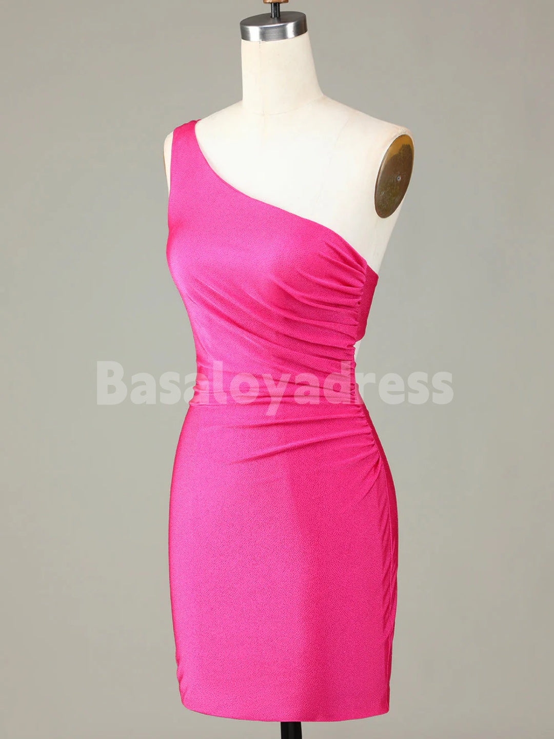 BSD00061 Royal Blue One Shoulder Bodycon Ruched Short Homecoming Dress with Back Cutout and Spaghetti Straps