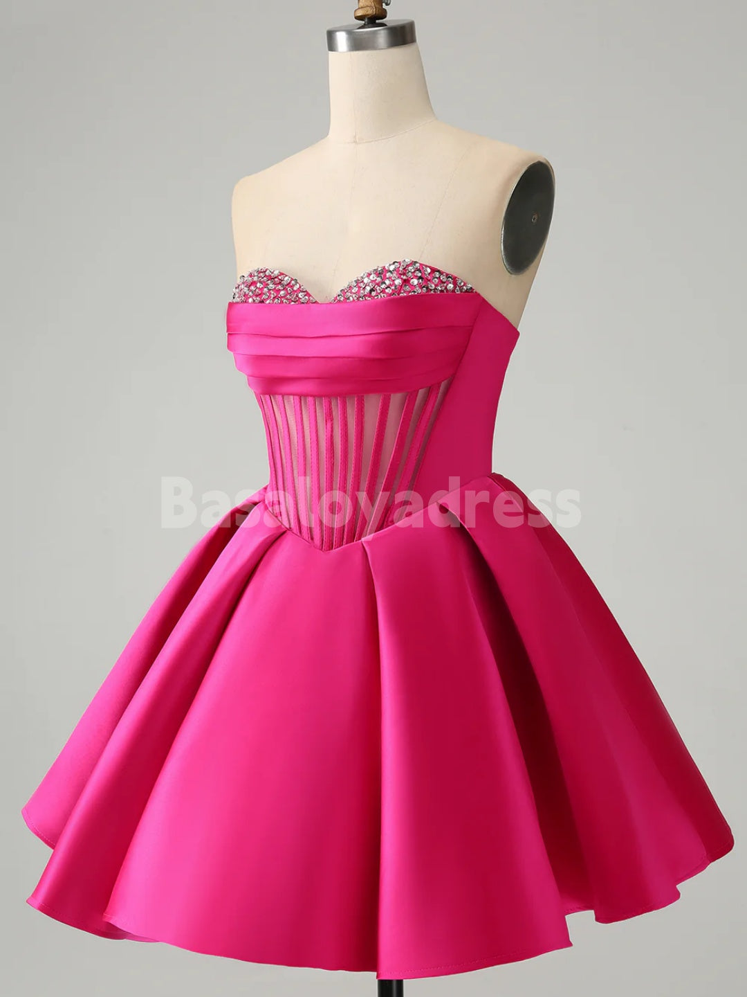 BSD00059 A Line Sweetheart Corset Sleeveless Short Fuchsia Homecoming Dress with Sequin Beading