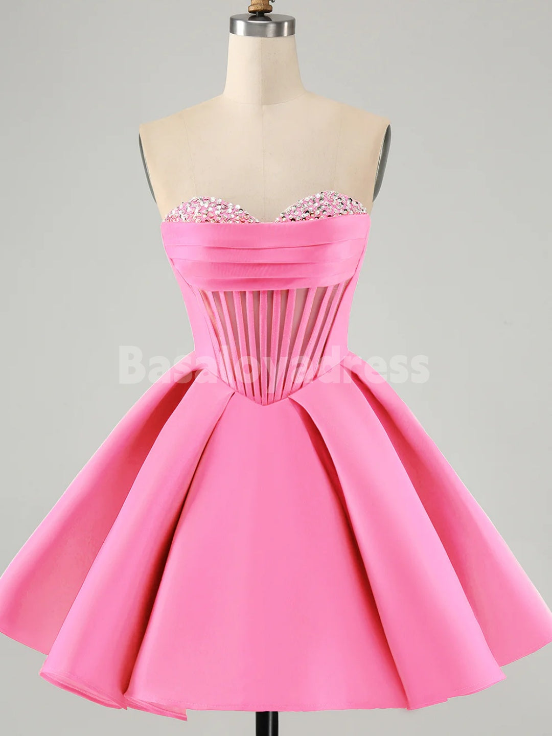 BSD00059 A Line Sweetheart Corset Sleeveless Short Fuchsia Homecoming Dress with Sequin Beading