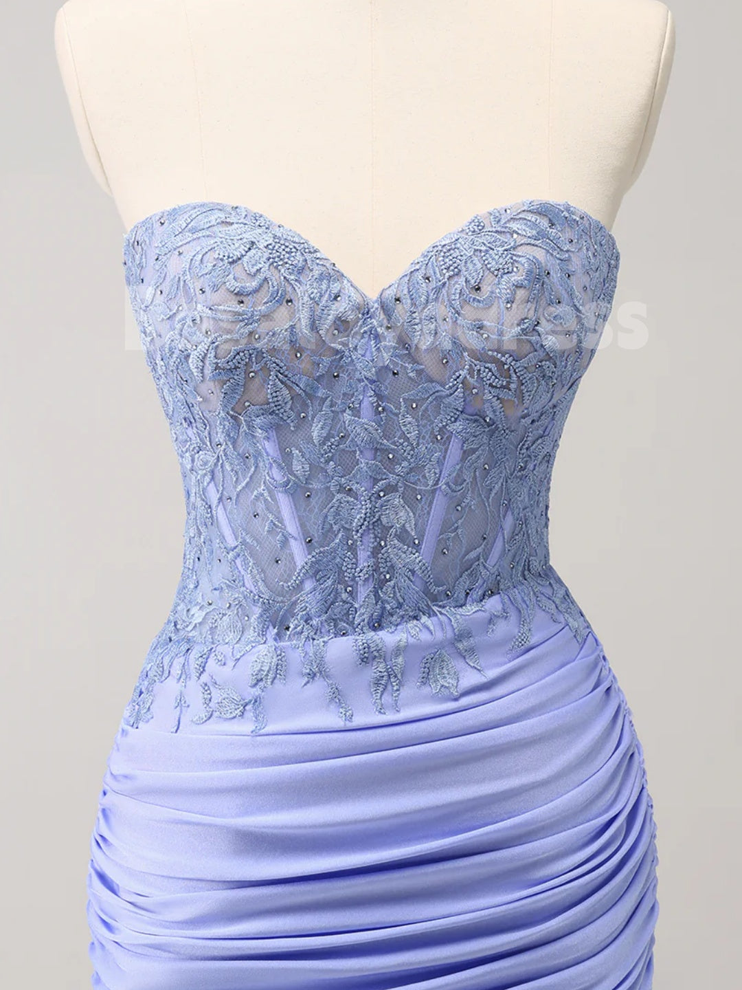 BSD00057 Glitter Lilac Tight Sweetheart Strapless Corset Pleated Tight Short Homecoming Dress with Lace Appliques and Beading