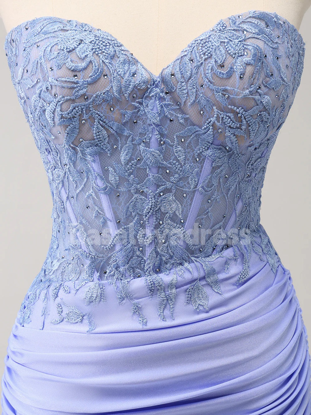 BSD00057 Glitter Lilac Tight Sweetheart Strapless Corset Pleated Tight Short Homecoming Dress with Lace Appliques and Beading