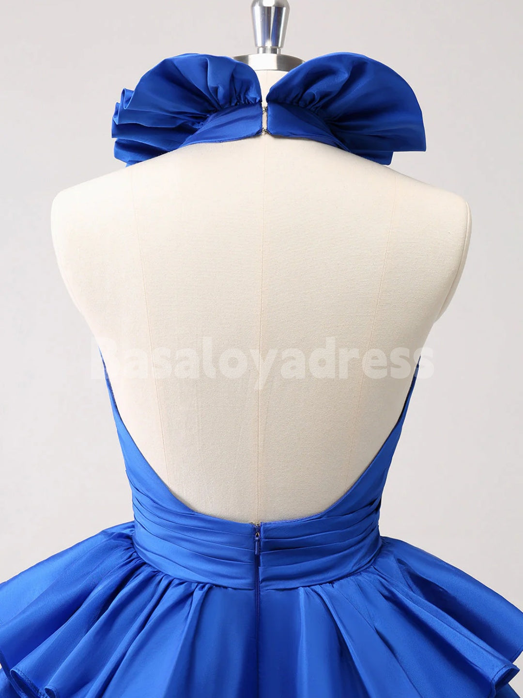 BSD00034 Royal Blue A-Line Halter V-Neck Tiered Ruffled Short Homecoming Dress