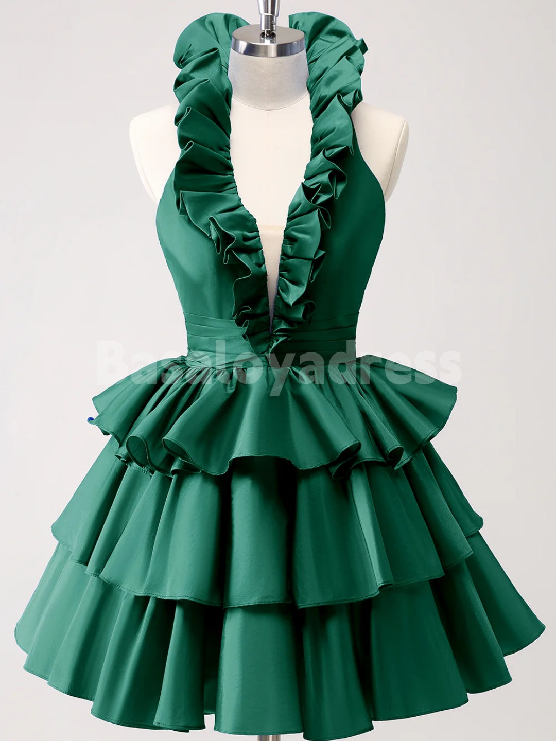 BSD00034 Royal Blue A-Line Halter V-Neck Tiered Ruffled Short Homecoming Dress