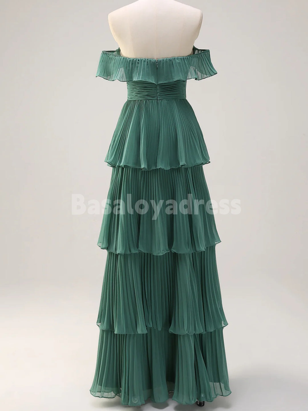 BDES00135 A Line Off the Shoulder Tiered Maxi Prom Dress Pleated Bridesmaid Dress