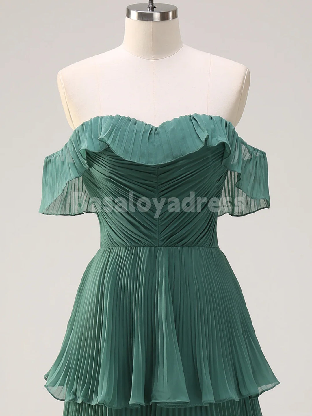 BDES00135 A Line Off the Shoulder Tiered Maxi Prom Dress Pleated Bridesmaid Dress