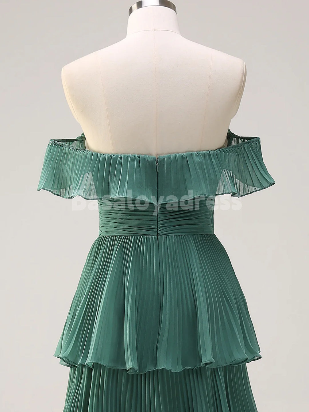 BDES00135 A Line Off the Shoulder Tiered Maxi Prom Dress Pleated Bridesmaid Dress