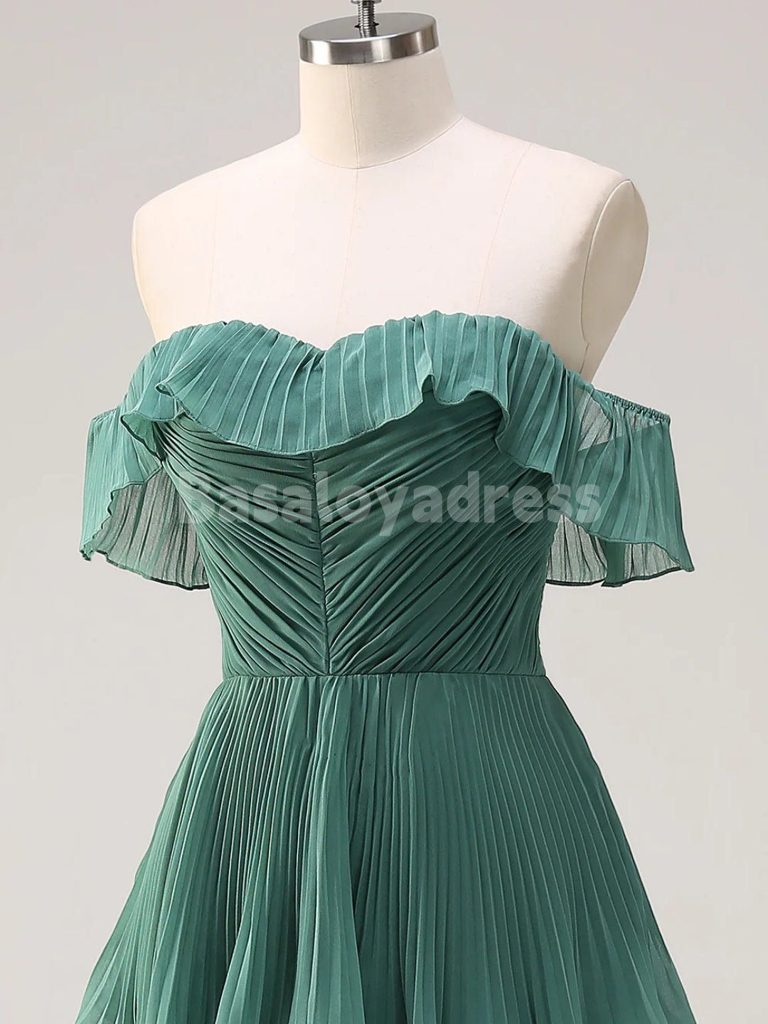 BDES00135 A Line Off the Shoulder Tiered Maxi Prom Dress Pleated Bridesmaid Dress