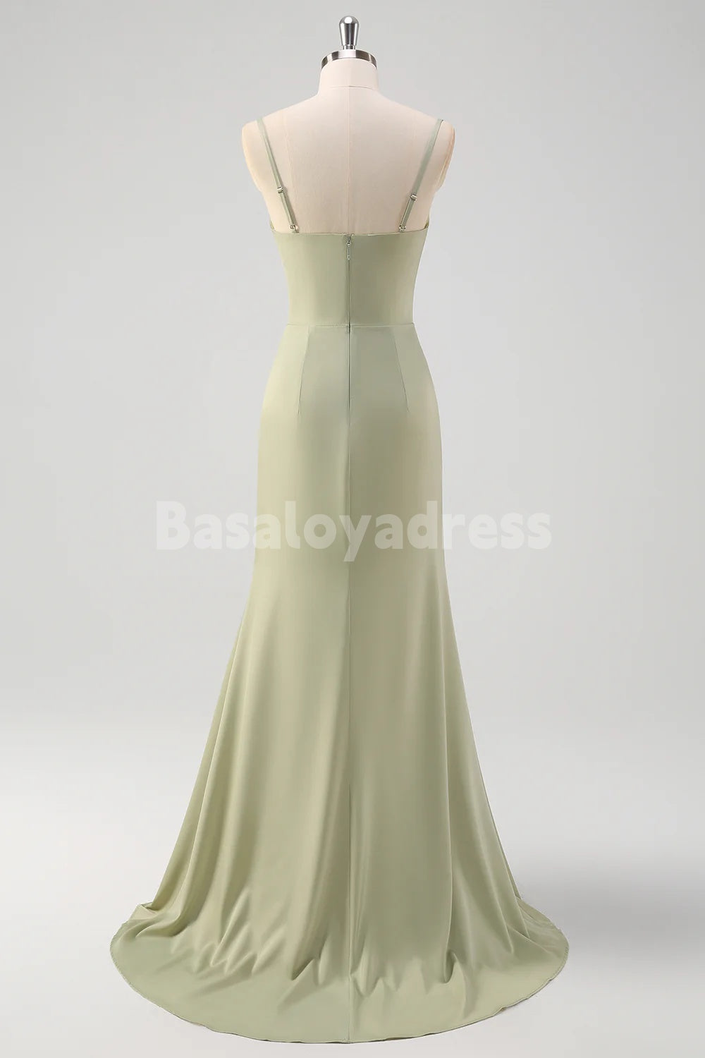BDES00166 Sage Corset Mermaid Prom Dress Maxi Dress with Pleats and Slit