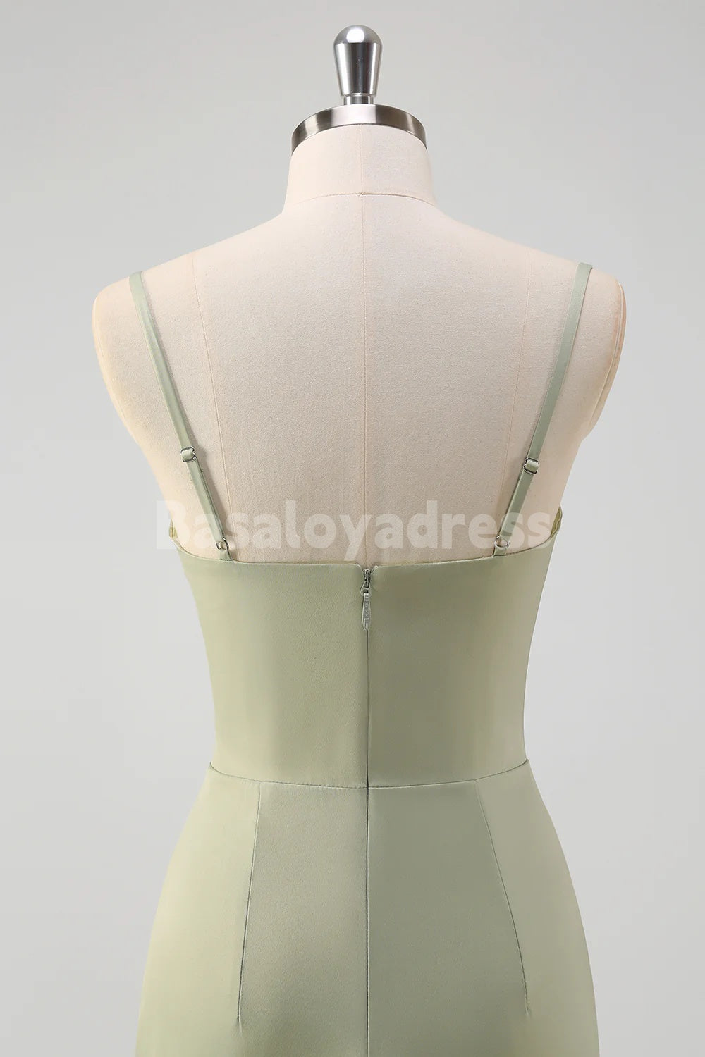 BDES00166 Sage Corset Mermaid Prom Dress Maxi Dress with Pleats and Slit