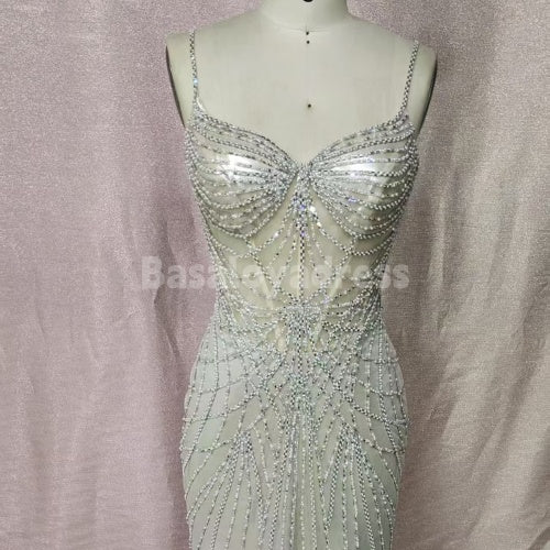 BDES00019 Custom made Sweetheart Neck Fitted Sheer Corset Long Bead Crystal Prom Dress Plus Size Dress