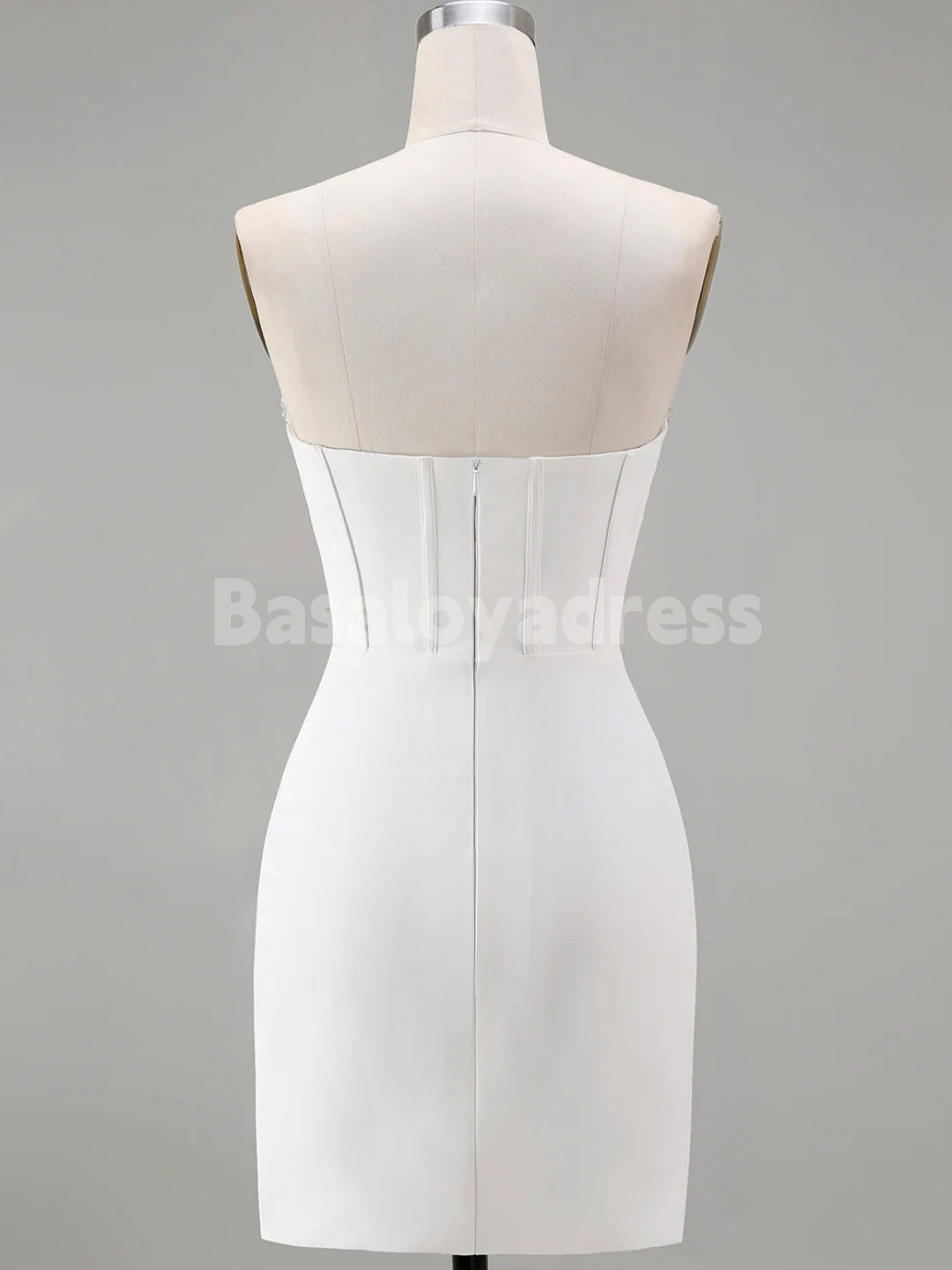 BSD00072 White Strapless Bodycon Corset Homecoming Dress With Pleats and Beading