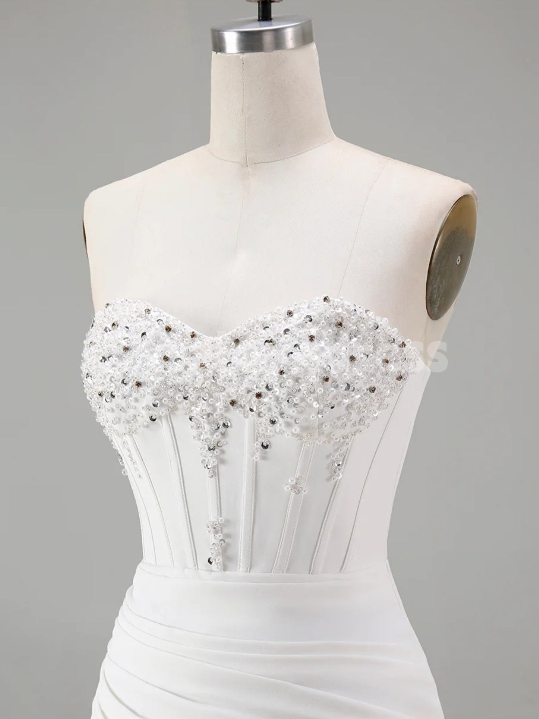 BSD00072 White Strapless Bodycon Corset Homecoming Dress With Pleats and Beading