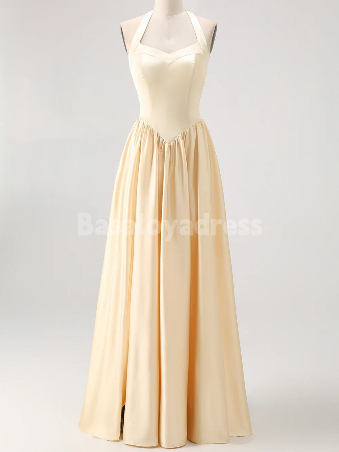 BDES00126 Halter A Line Satin Bridesmaid Dress Pleated Formal Gowns Back Lace-up Evening Dress