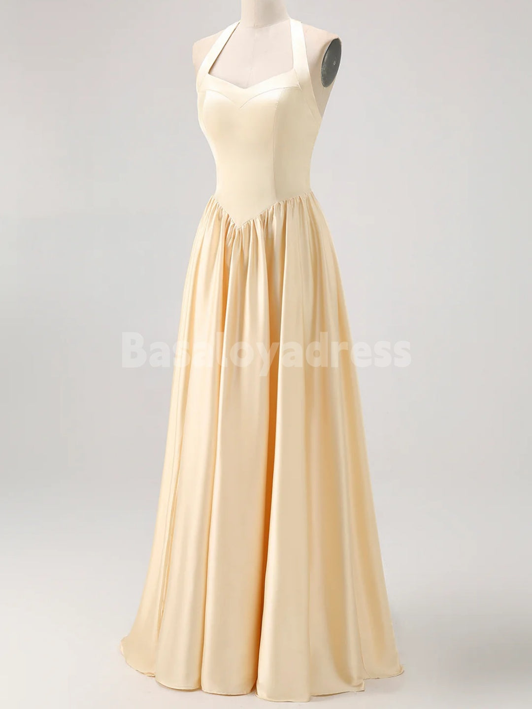 BDES00126 Halter A Line Satin Bridesmaid Dress Pleated Formal Gowns Back Lace-up Evening Dress