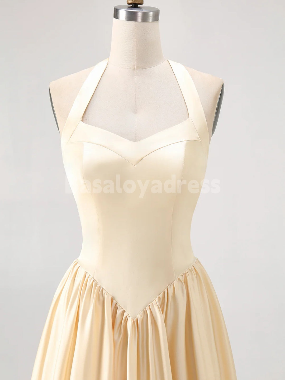 BDES00126 Halter A Line Satin Bridesmaid Dress Pleated Formal Gowns Back Lace-up Evening Dress