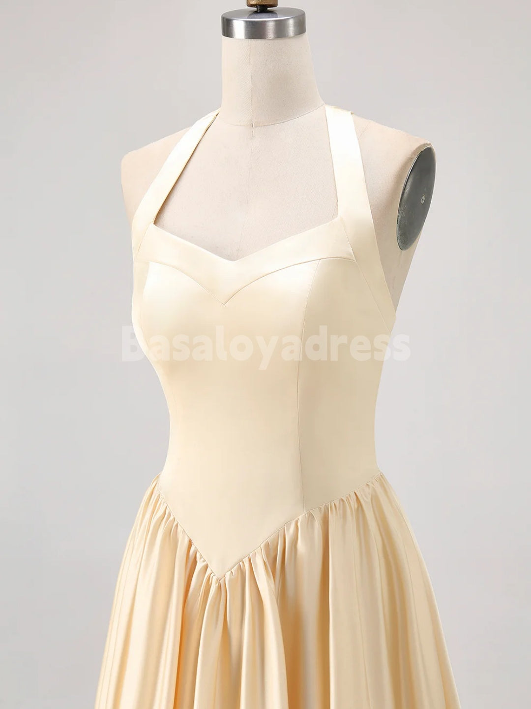 BDES00126 Halter A Line Satin Bridesmaid Dress Pleated Formal Gowns Back Lace-up Evening Dress