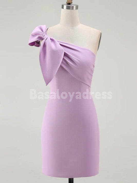 BSD00073 Lilac One Shoulder Bow Homecoming Dress Short Graduation Dress