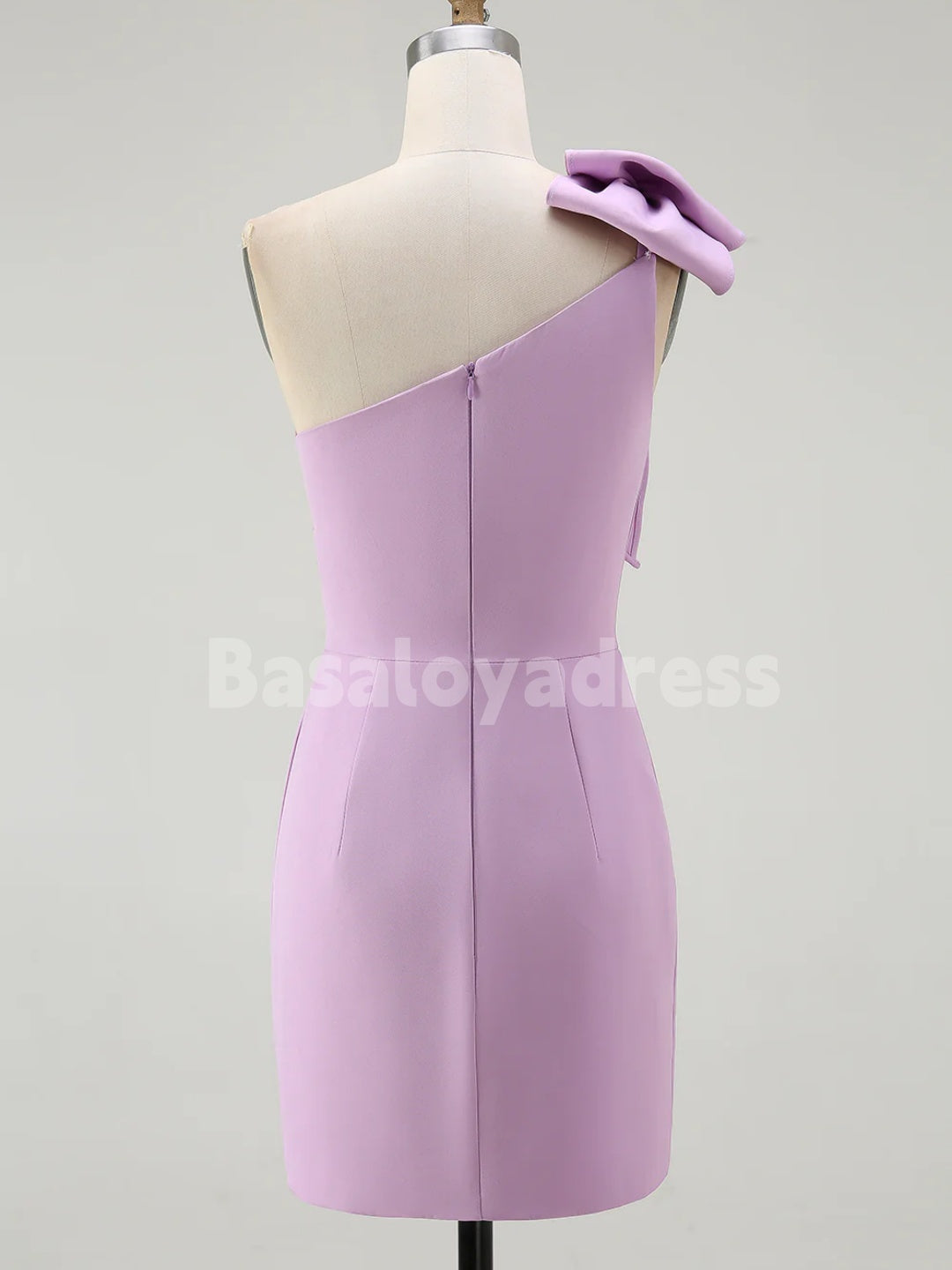 BSD00073 Lilac One Shoulder Bow Homecoming Dress Short Graduation Dress