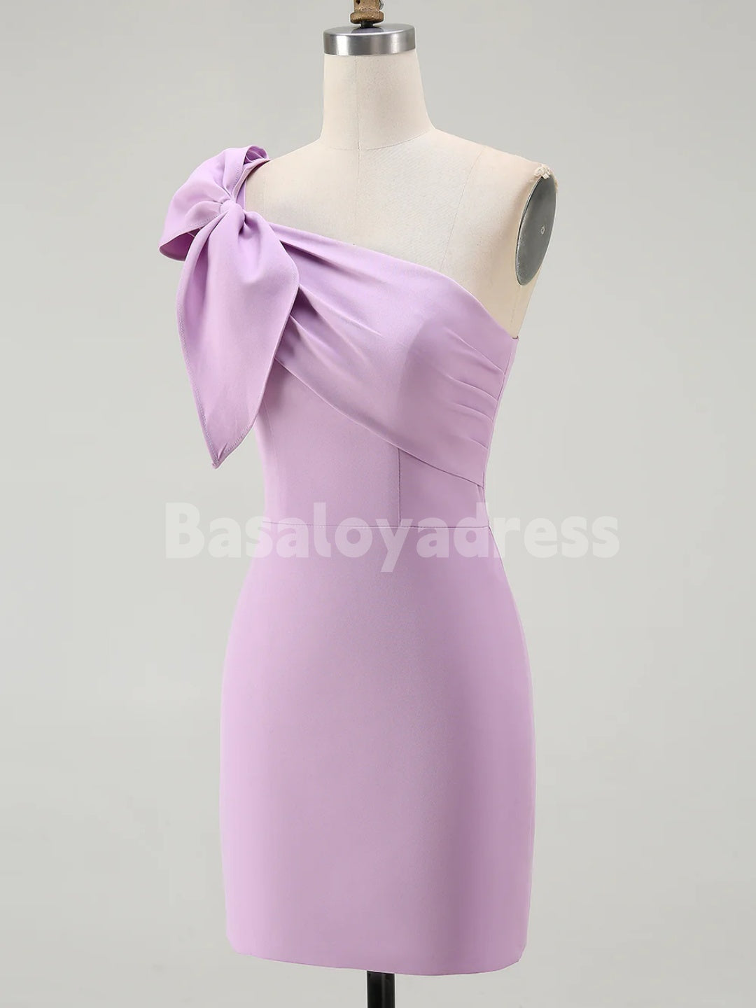 BSD00073 Lilac One Shoulder Bow Homecoming Dress Short Graduation Dress