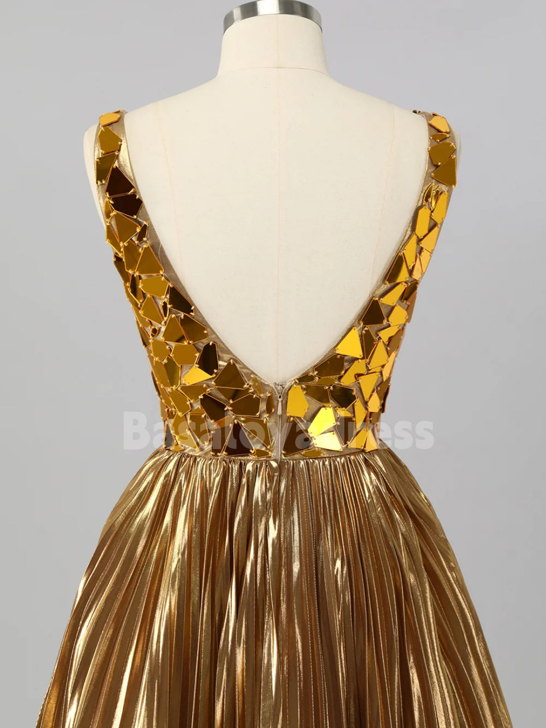 BSD00071 Gold/Navy Blue Mirror Metallic A Line Short Homecoming Dress Party Dress