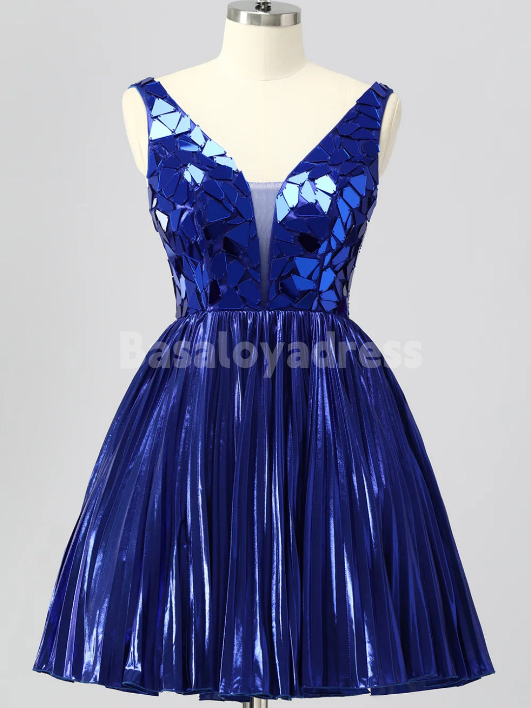 BSD00071 Gold/Navy Blue Mirror Metallic A Line Short Homecoming Dress Party Dress