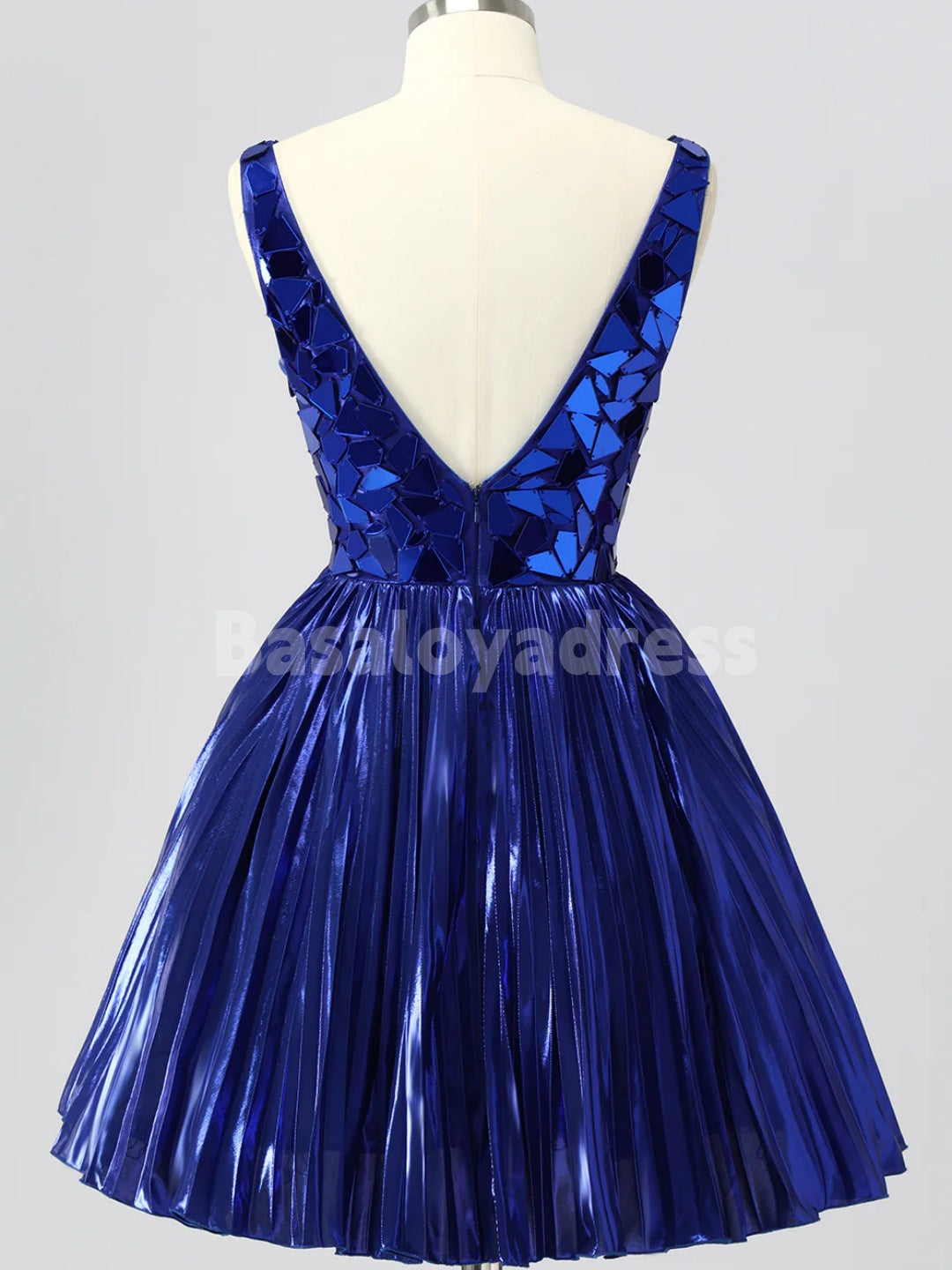 BSD00071 Gold/Navy Blue Mirror Metallic A Line Short Homecoming Dress Party Dress