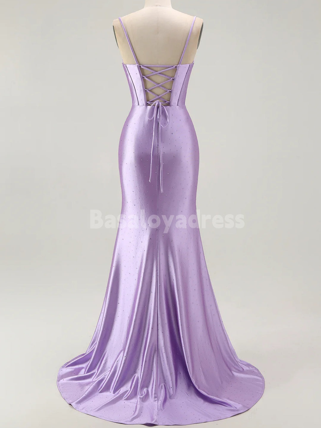 BDES00124 Sparkly Mermaid Spaghetti Straps Corset Beaded Prom Dress with Ruffles Split Front