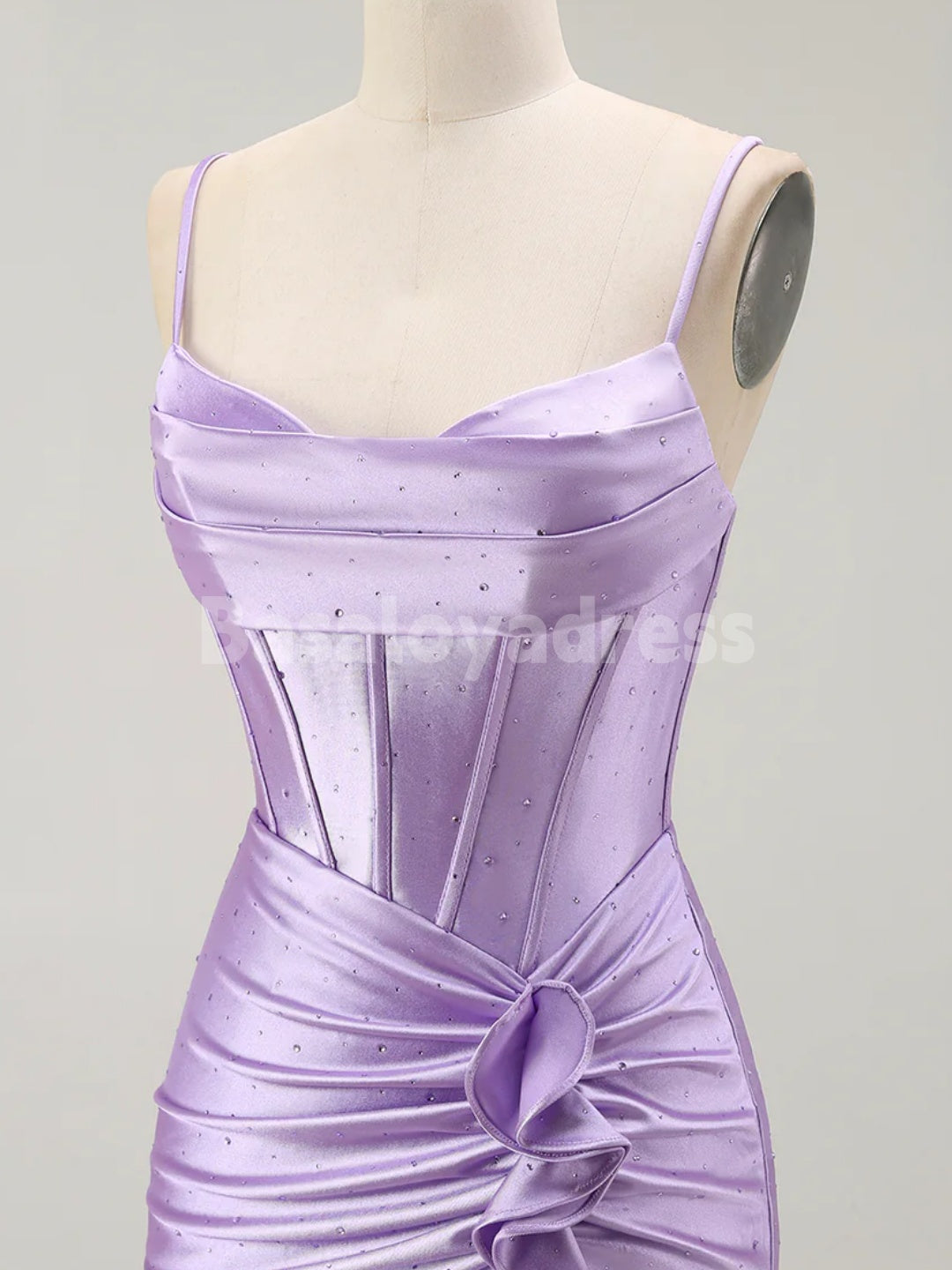 BDES00124 Sparkly Mermaid Spaghetti Straps Corset Beaded Prom Dress with Ruffles Split Front