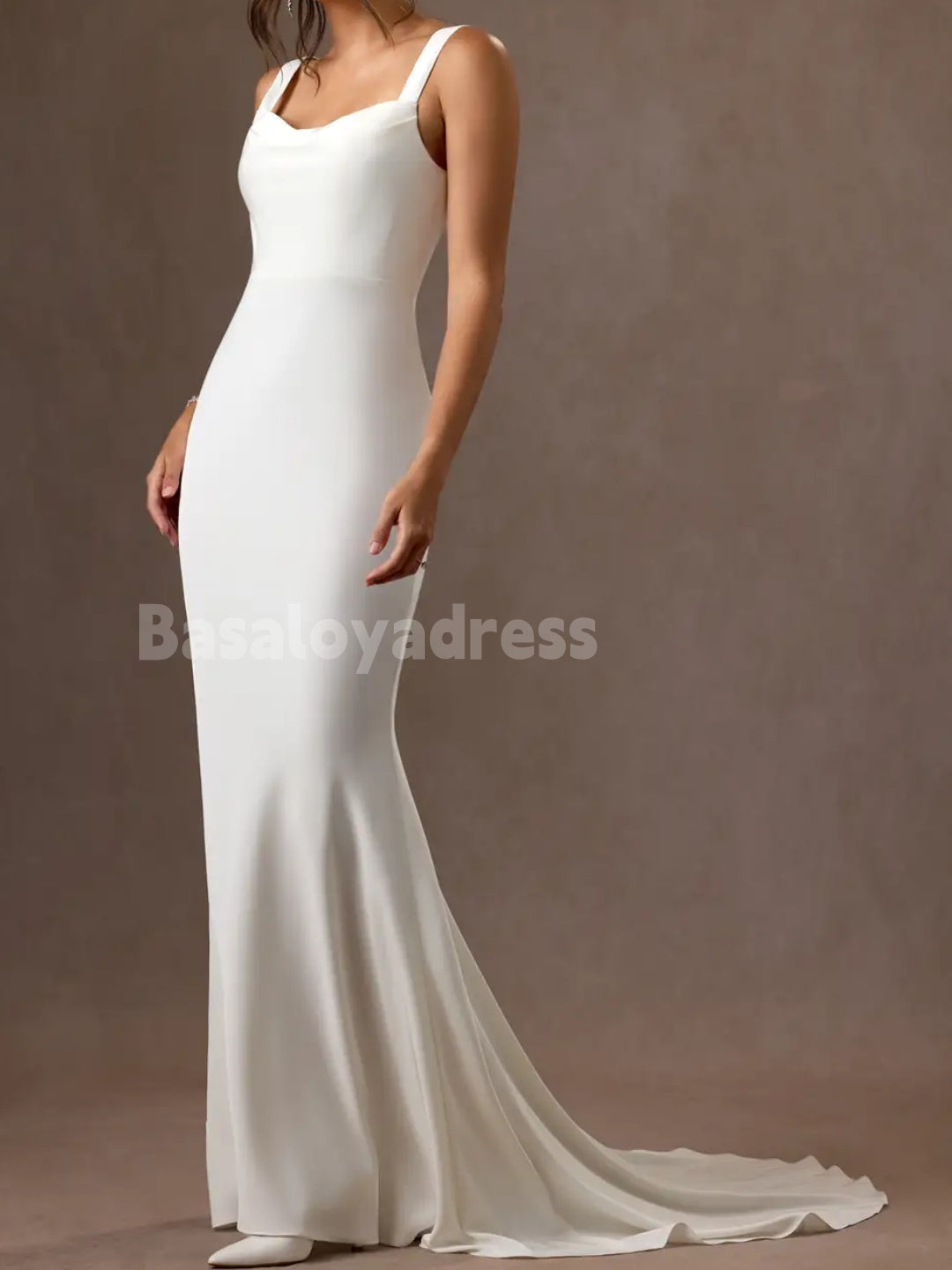 BWD00047 Boho Beach Simple Mermaid Open-Back Draped Satin Dress Wedding Dresses for Bride 2026