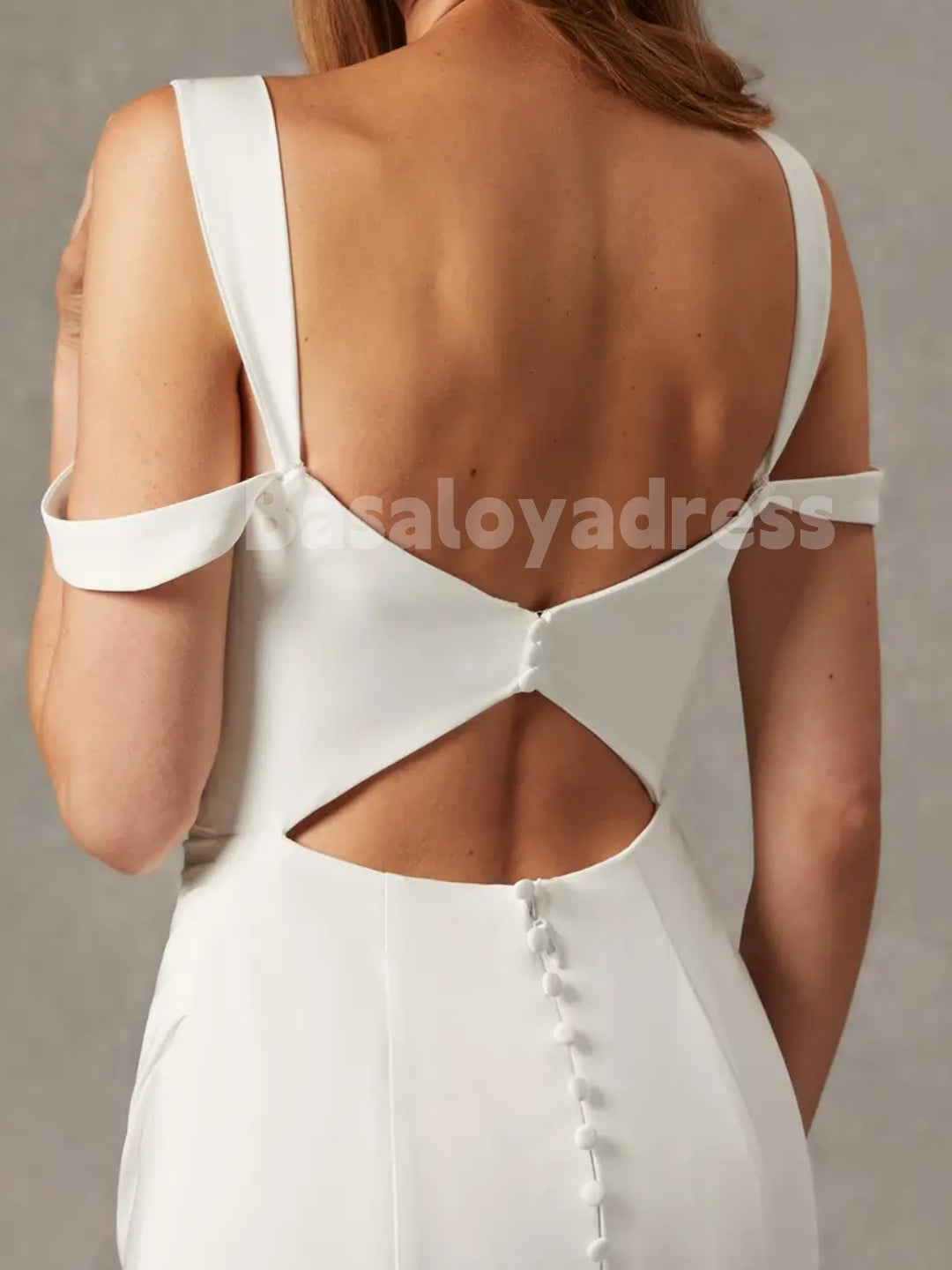 BWD00045 Pleated Open-Back Mermaid Wedding Dress with Detachable Straps and High Slit