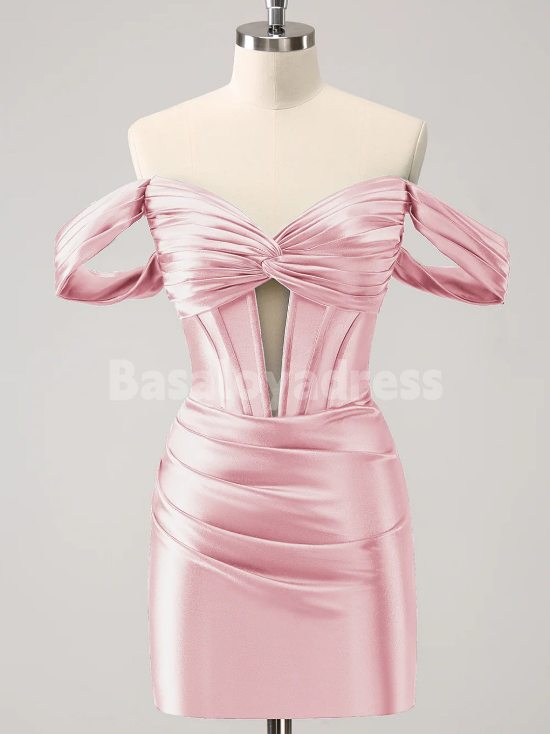 BSD00058 Dark Green Tight Off the Shoulder Cutout Corset Satin Mini Dress Short Homecoming Dress