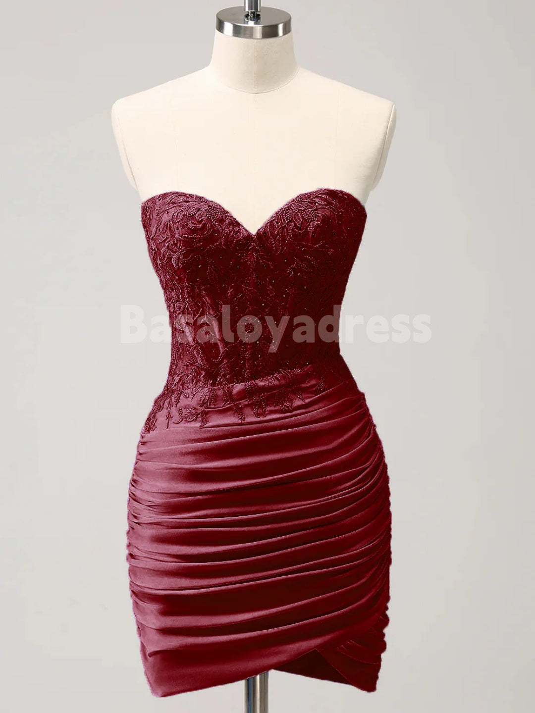 BSD00057 Glitter Lilac Tight Sweetheart Strapless Corset Pleated Tight Short Homecoming Dress with Lace Appliques and Beading