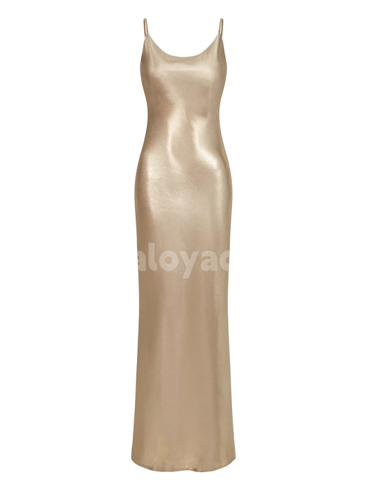 BDES00091 Sexy Backless Sleeveless Spaghetti Straps Maxi Dress Glamorous Socialite Evening Dress