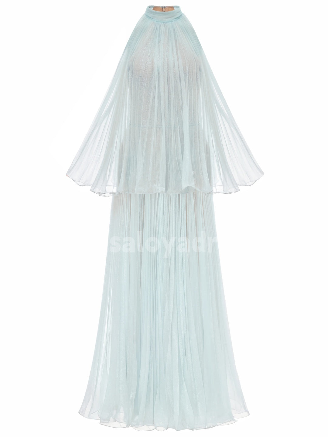 BDES00111 Elegant Tulle Maxi Dress High Neck Sleeveless Formal Party Dress A line Long Tiered Evening Dress  Customized